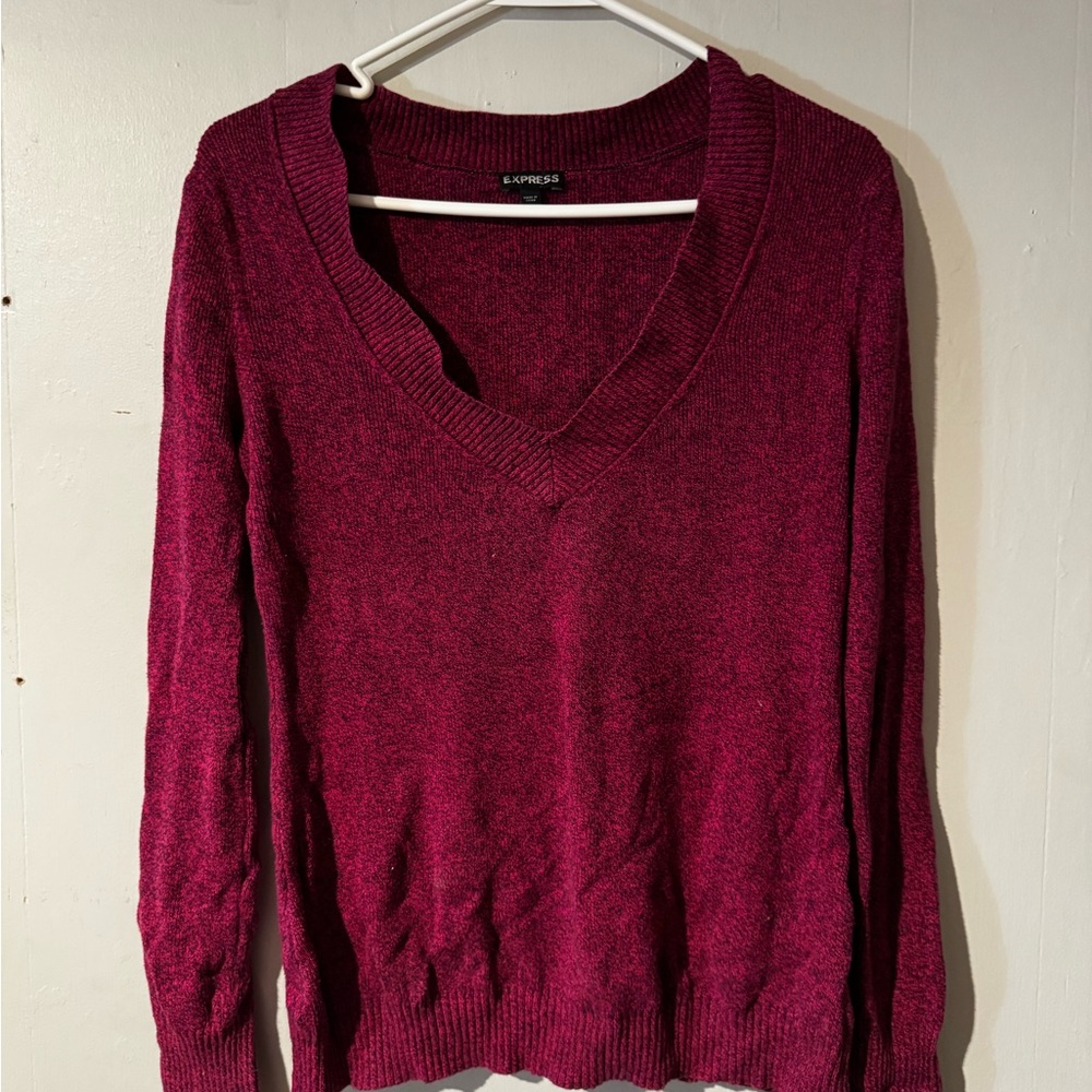Express Women's Deep Red V-Neck Sweater